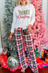 Multi-Color Merry Christmas Plaid Print Two Piece Lounge Set