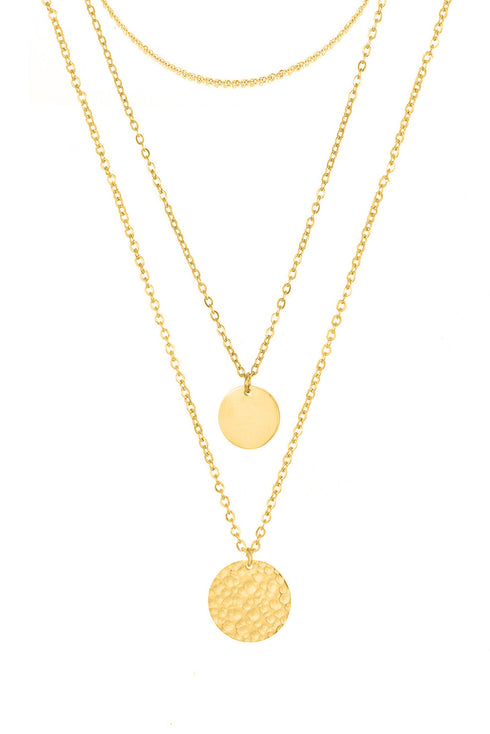 Multi Layer Polished Disc Pendant Modern Alloy Necklace