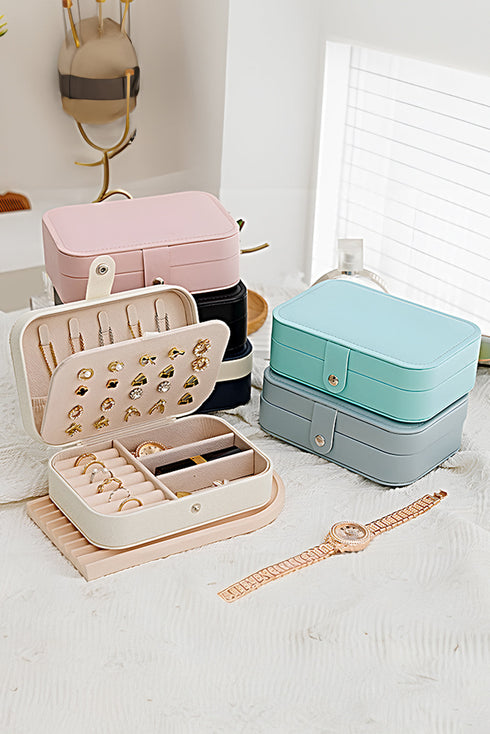 Multi Layer Portable Leather Button Closure Jewelry Organizer