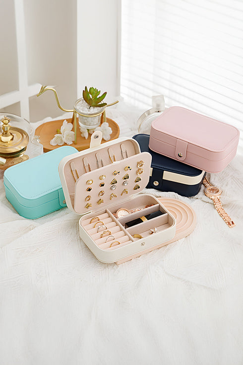 Multi Layer Portable Leather Button Closure Jewelry Organizer