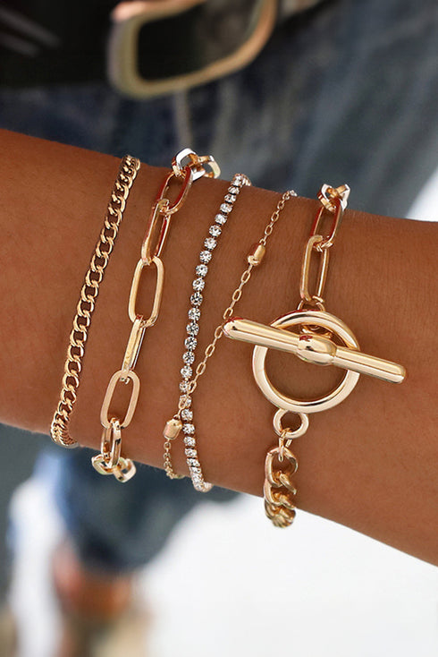 Multi Layered Rhinestone Plated Chain Bracelet Set