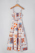 Multi Printed Ricrac Trim Spaghetti Straps Maxi Dress