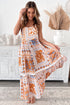 Multi Printed Ricrac Trim Spaghetti Straps Maxi Dress