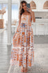 Multi Printed Ricrac Trim Spaghetti Straps Maxi Dress