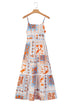 Multi Printed Ricrac Trim Spaghetti Straps Maxi Dress