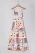 Multi Printed Ricrac Trim Spaghetti Straps Maxi Dress