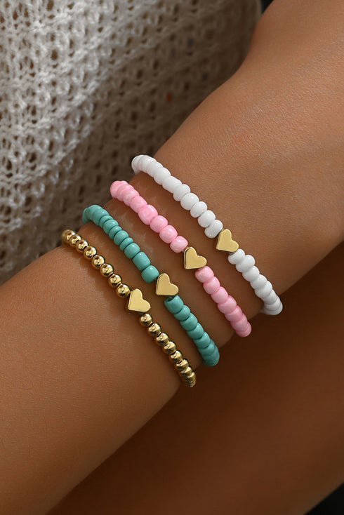 Multi Strand Beaded Heart Charm Bracelet Set