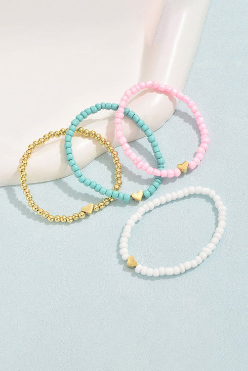 Multi Strand Beaded Heart Charm Bracelet Set