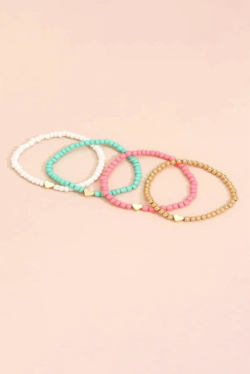 Multi Strand Beaded Heart Charm Bracelet Set