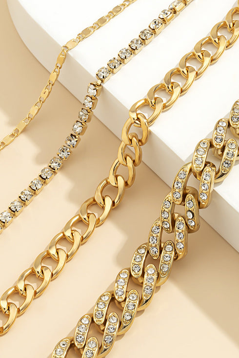 Multi Strand Rhinestone Embellished Adjustable Chain Bracelet Set