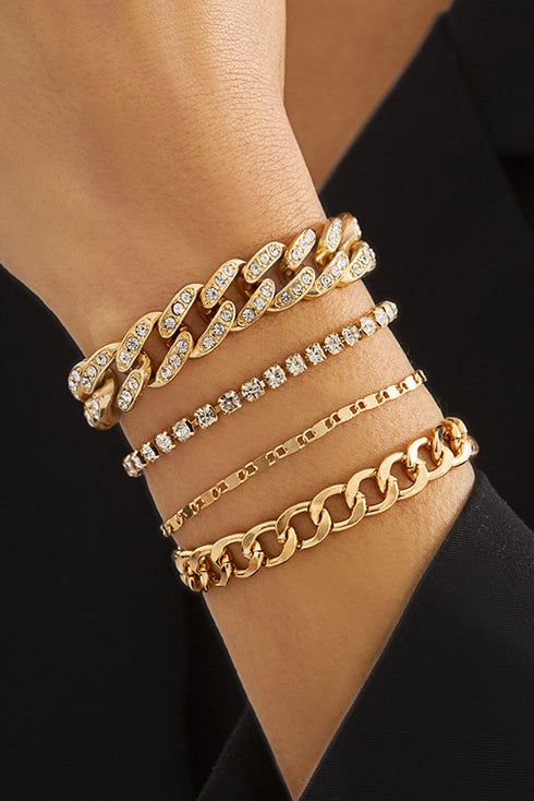Multi Strand Rhinestone Embellished Adjustable Chain Bracelet Set