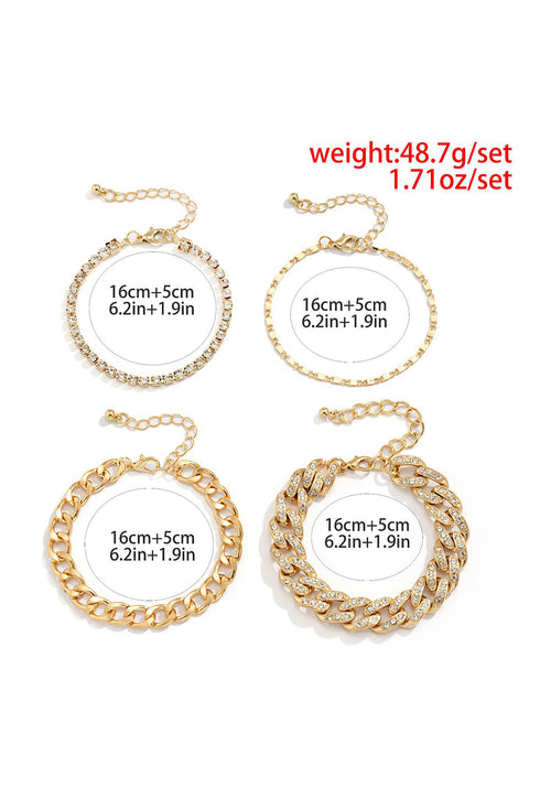 Multi Strand Rhinestone Embellished Adjustable Chain Bracelet Set