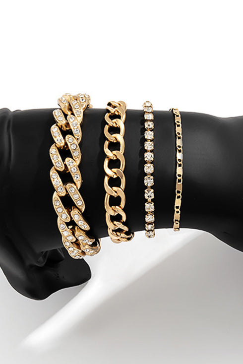 Multi Strand Rhinestone Embellished Adjustable Chain Bracelet Set