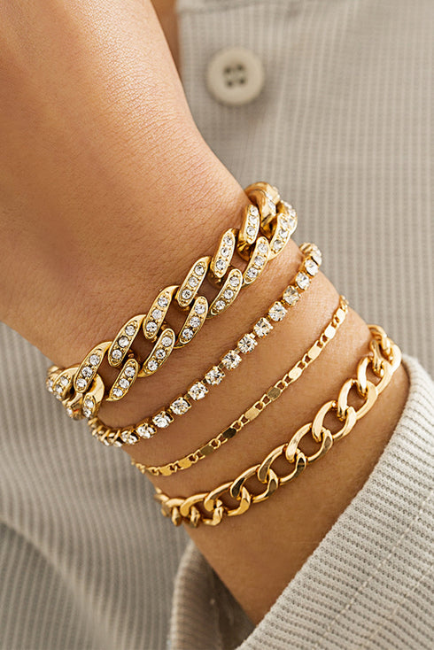 Multi Strand Rhinestone Embellished Adjustable Chain Bracelet Set