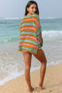 Multi Stripe Open Knit Sweater Beach Cover Up