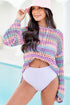 Multi Stripe Open Knit Sweater Beach Cover Up
