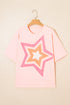 Multi Texture Layered Star Applique Plus Size Graphic Tee