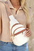 Multi Zip Crescent Shaped Faux Leather Street Sling Bag