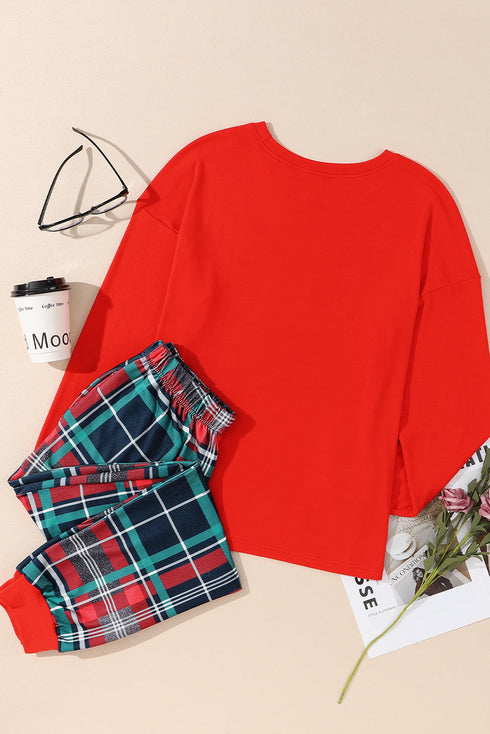 Multicolor ALL IS BRIGHT Graphic Christmas Plaid Pajamas Set