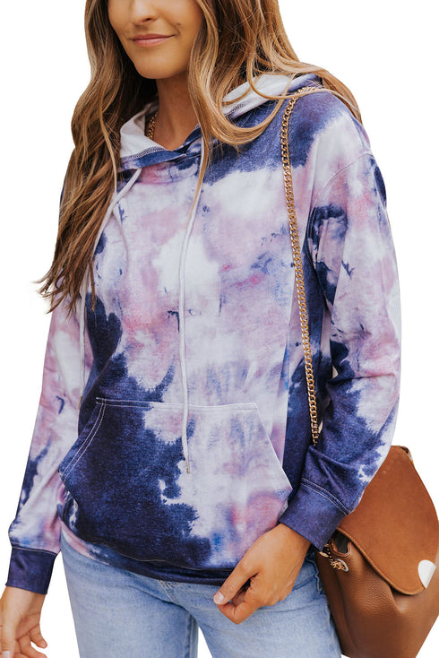 Multicolor Kangaroo Pocket Pullover Tie-Dye Hoodie