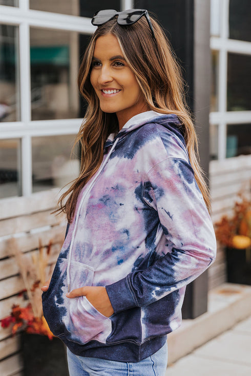 Multicolor Kangaroo Pocket Pullover Tie-Dye Hoodie