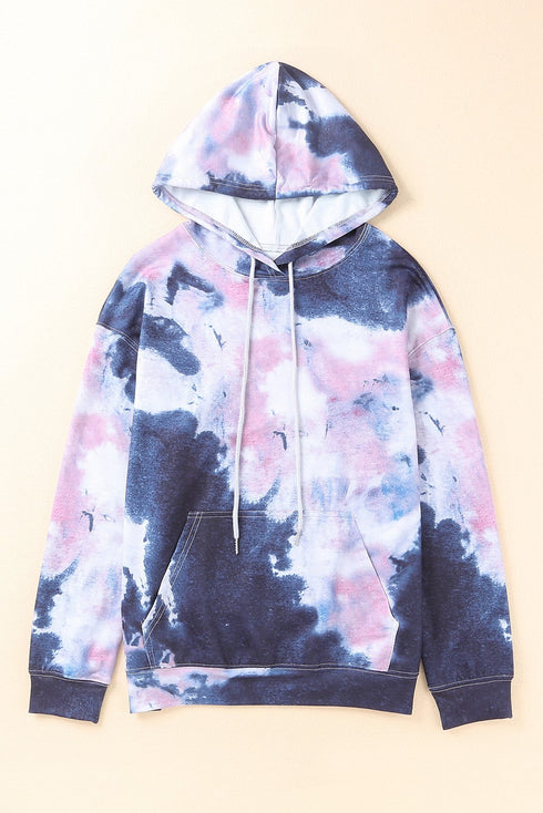 Multicolor Kangaroo Pocket Pullover Tie-Dye Hoodie