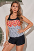 Multicolor Leopard Floral Mesh Splicing Two-Piece Tankini