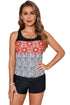 Multicolor Leopard Floral Mesh Splicing Two-Piece Tankini