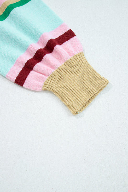 Multicolor Striped Ribbed Trim Boxy Cropped Sweater