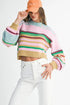Multicolor Striped Ribbed Trim Boxy Cropped Sweater