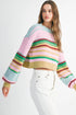Multicolor Striped Ribbed Trim Boxy Cropped Sweater