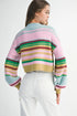 Multicolor Striped Ribbed Trim Boxy Cropped Sweater