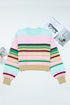 Multicolor Striped Ribbed Trim Boxy Cropped Sweater