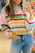Multicolor Striped Ribbed Trim Boxy Cropped Sweater