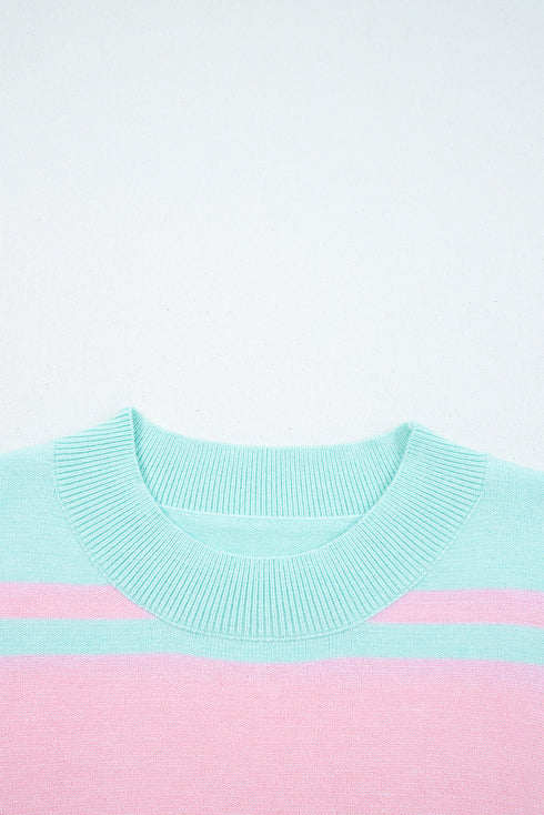 Multicolor Striped Ribbed Trim Boxy Cropped Sweater