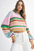 Multicolor Striped Ribbed Trim Boxy Cropped Sweater