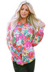 Multicolor Twisted Hollow-out Back Floral Long Sleeve Top