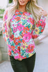Multicolor Twisted Hollow-out Back Floral Long Sleeve Top