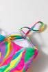 Multicolour Abstract Print Textured Spaghetti Strap High Waist Bikini Set