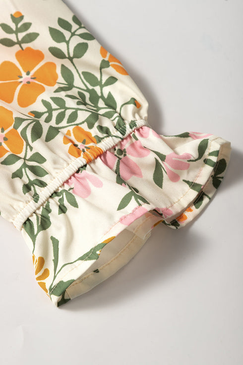 Multicolour Boho Floral Print Crochet Patchwork V Neck Loose Mini Dress