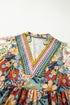 Multicolour Boho Floral Print Crochet Patchwork V Neck Loose Mini Dress