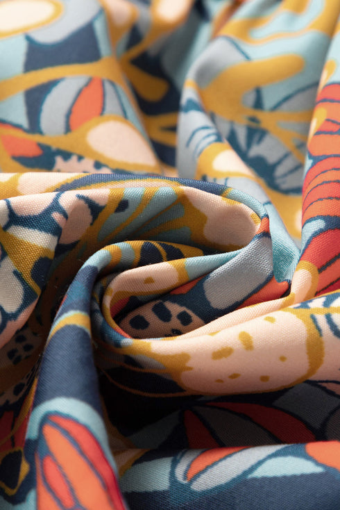 Multicolour Boho Floral Print Crochet Patchwork V Neck Loose Mini Dress