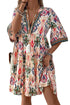 Multicolour Boho Print V Neck Bracelet Sleeve Mini Dress