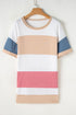 Multicolour Colorblock Patchwork Side Split Tunic T Shirt