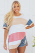 Multicolour Colorblock Patchwork Side Split Tunic T Shirt