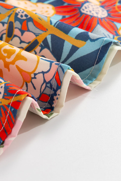 Multicolour Crochet V Neck Half Sleeve Boho Floral Blouse