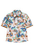 Multicolour Floral Print Ricrac Trim Collared Puff Short Sleeve Shirt