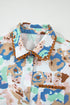 Multicolour Floral Print Ricrac Trim Collared Puff Short Sleeve Shirt