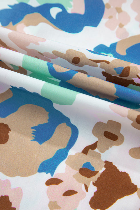 Multicolour Floral Print Ricrac Trim Collared Puff Short Sleeve Shirt