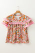Multicolour Floral Tiered Ruffled Short Sleeve Blouse